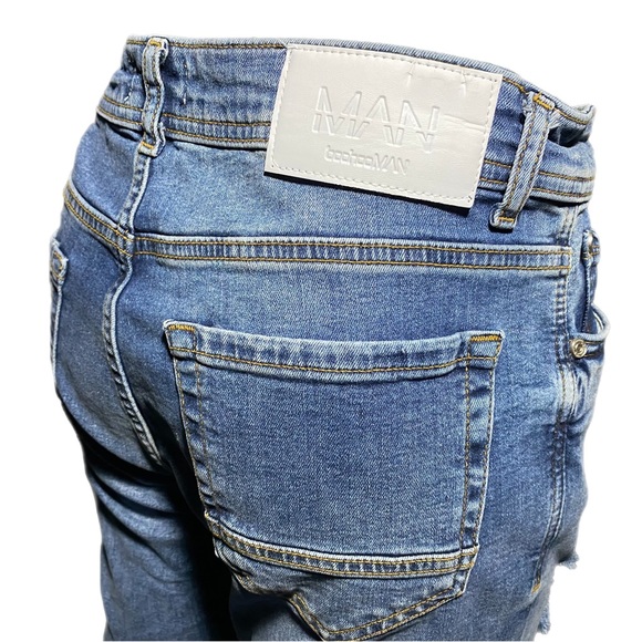 Boohoo MAN  Super Skinny Jeans Multi Rip Vintage Blue - Picture 3 of 3